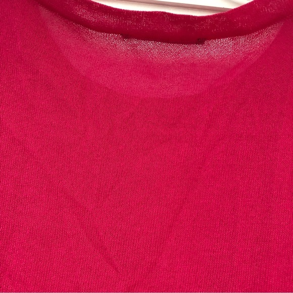 T Tahari hot pink knit Crewneck cap short sleeve knot on bottom S - Picture 6 of 9